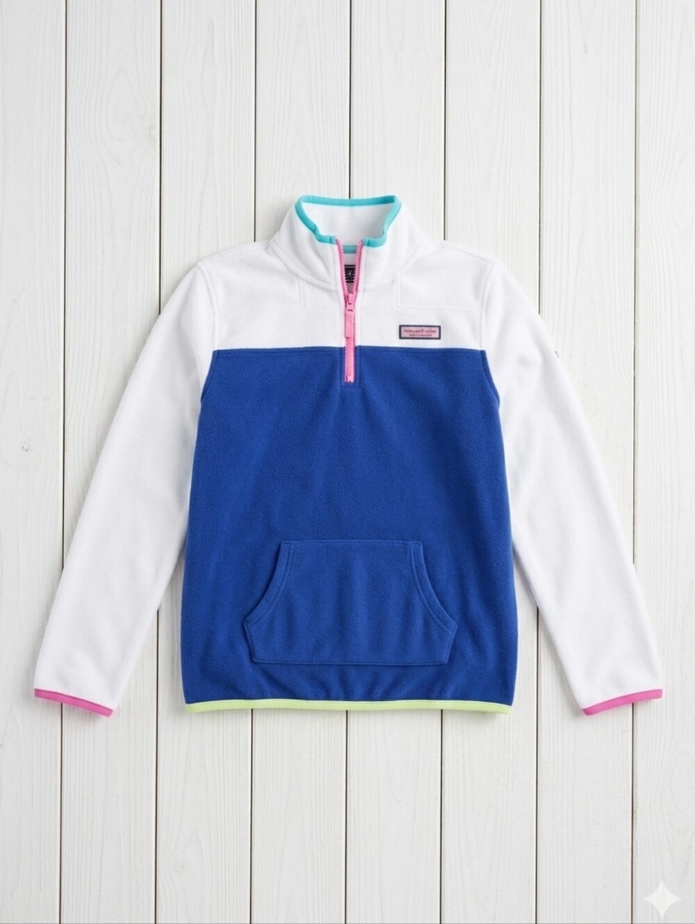 Vineyard Vines Girls Colorblock Fleece 1/4 Zip Pullover XL 16